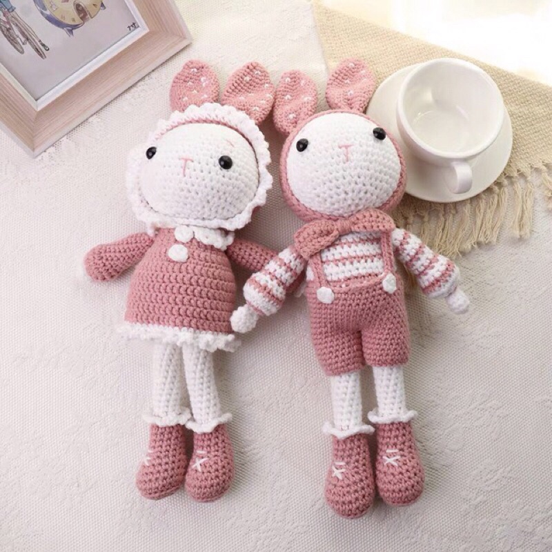 Set len đan móc cặp đôi thỏ đáng yêu đủ phụ kiện và chart