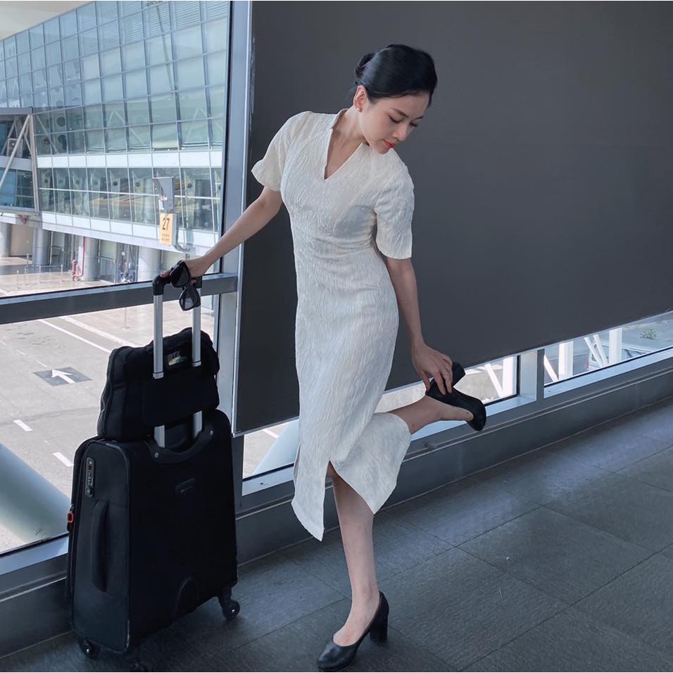 Đầm vải gấm hoa in nổi - Royal Dress - Walenty