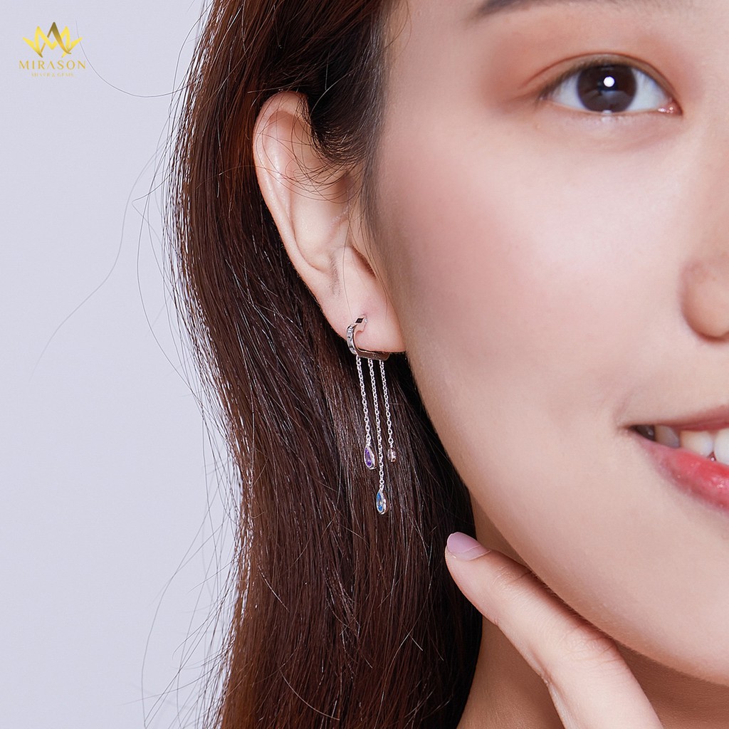 Khuyên Tai Bạc Nữ MIRASON Đám Mây Đính Đá Sắc Màu Khoen Bấm MBT074 - Bông Tai Nữ Bạc 925 Dài Hình Đám Mây Sắc Màu