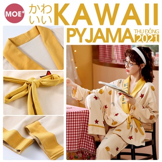 Bộ Ngủ Kawaii Cổ Kimono Dài Tay Thu Đông