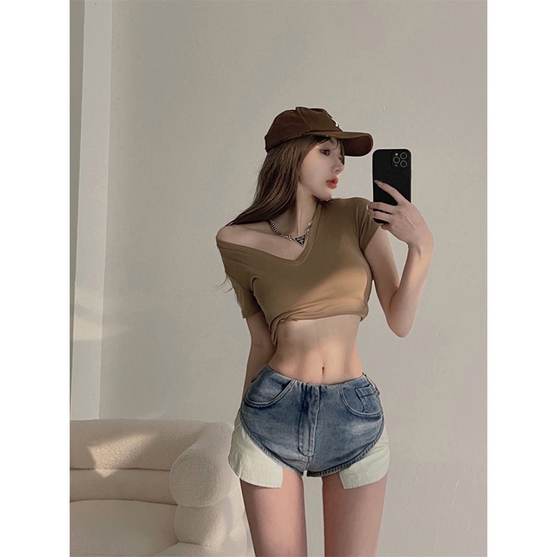 Bán Chạy!Quần Short Jean Lưng Thấp Có Túi Phong Cách Hàn Quốc Thời Trang Mùa Xuân 2022 Mới Cho Nữ
