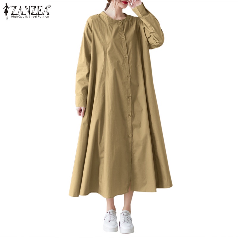 Đầm dài Zanzea tay dài cổ tròn phong cách nữ tính