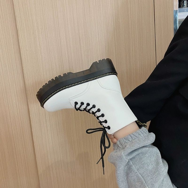 (HÀNG ORDER - ẢNH THẬT FEEDBACK) LEATHER PLATFORM BOOTS - BỐT ULZZANG ĐẾ CAO 5CM MÀU ĐEN | BigBuy360 - bigbuy360.vn