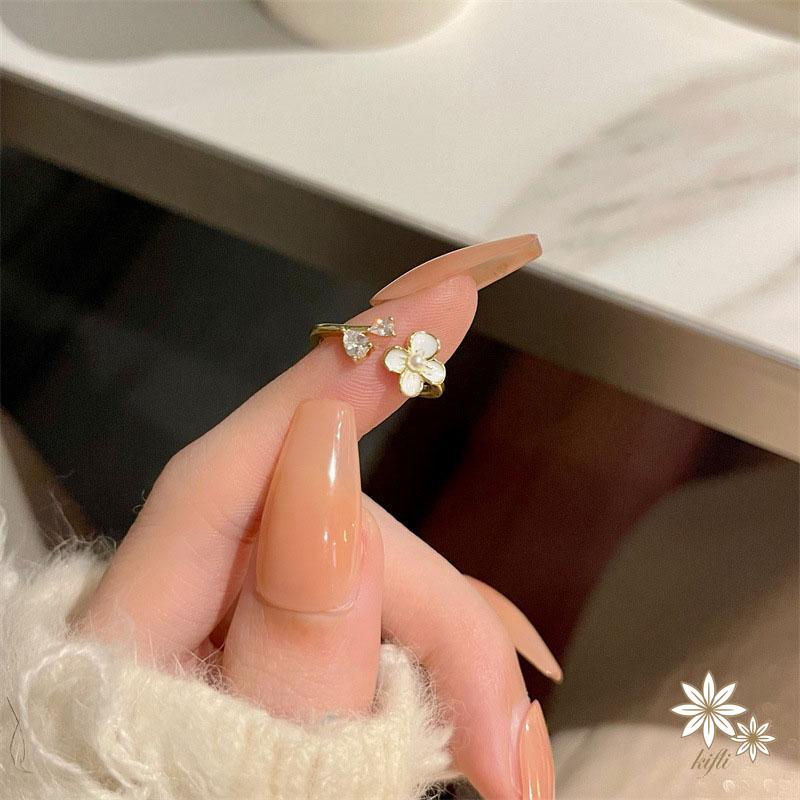 Nhẫn Hở Họa Tiết Hoa Anh Đào Đính Đá Pha Lê Màu Vàng Thời Trang