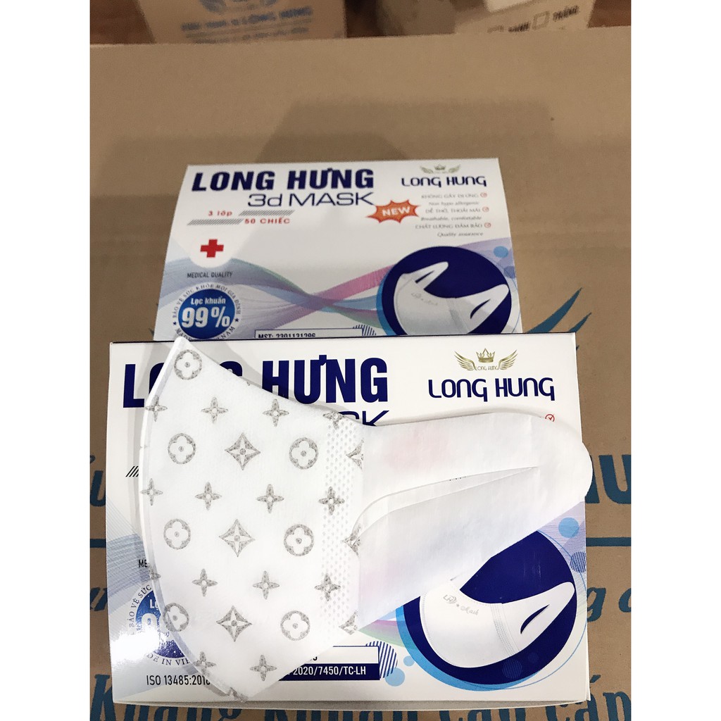 Khẩu trang 3D mask Long Hưng công nghệ Nhật Bản chống bụi mịn cao cấp hộp đóng 50 cái | BigBuy360 - bigbuy360.vn