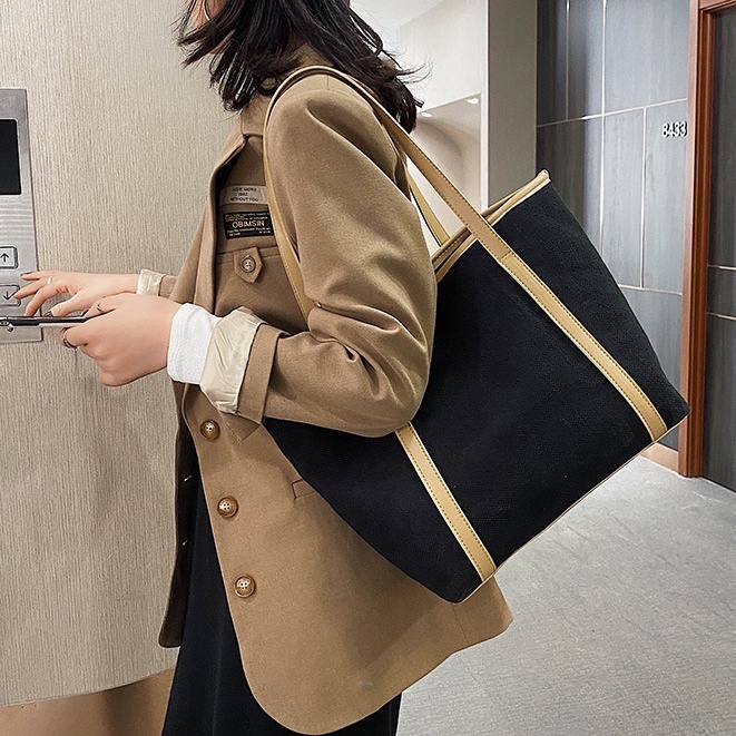 Túi Xách Canvas Cỡ Lớn Màu Trơn Thân Thiện Với Môi Trường Thời Trang Cho Nữ