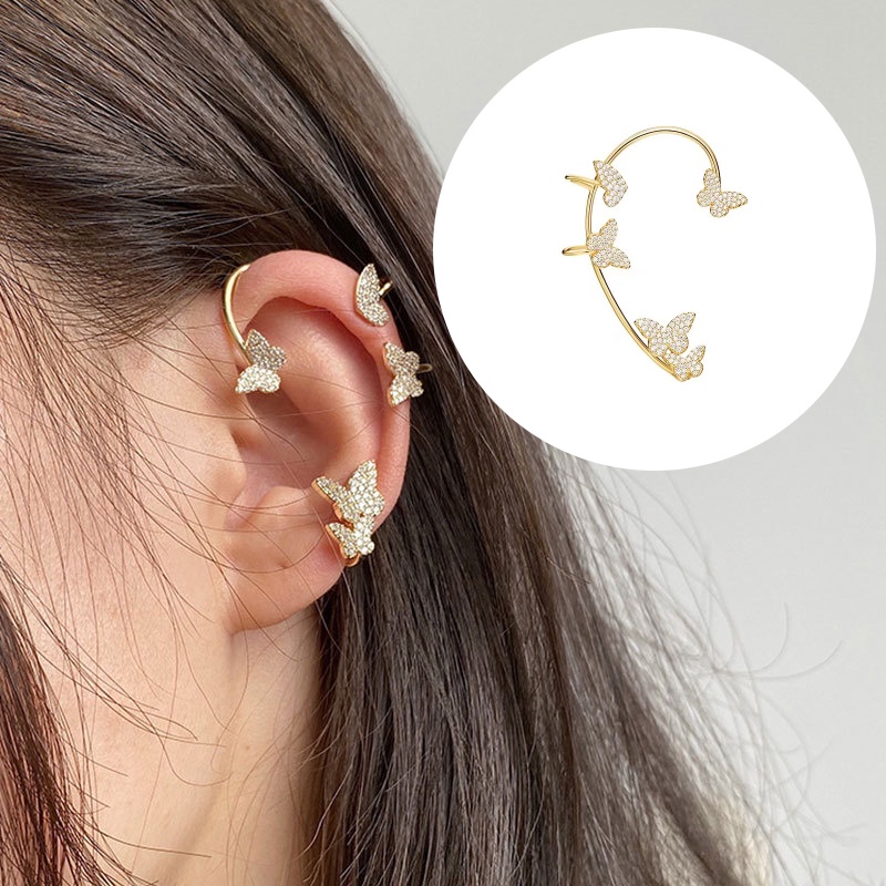 Khuyên kẹp vành tai hình bướm đính đá zircon thời trang dành cho nữ