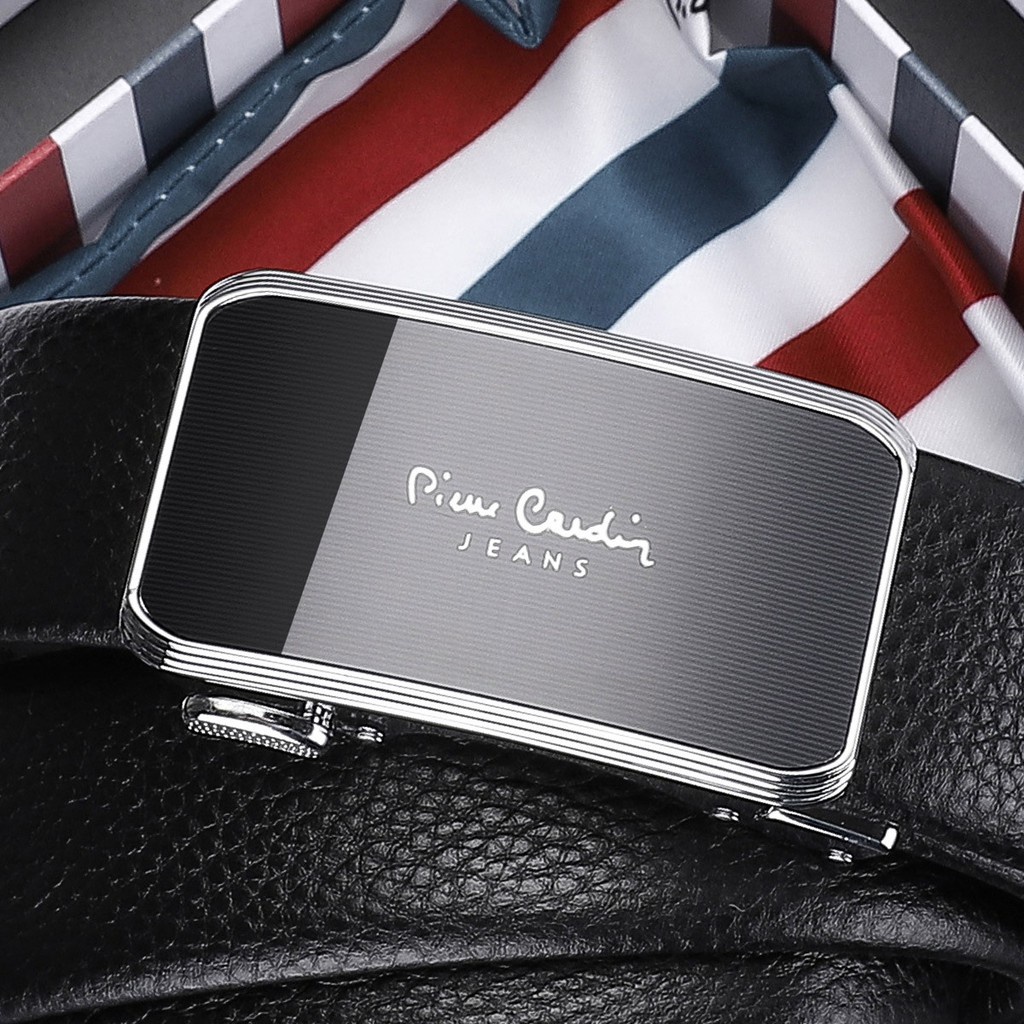 Thắt lưng Pierre Cardin mặt kính, dây da bò cao cấp, viền mạ crom sáng bóng 18