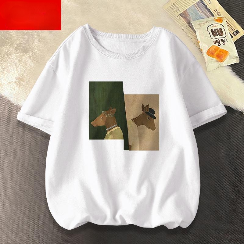 Áo Thun Cotton Tay Ngắn Dáng Rộng In Hình Tranh Sơn Dầu Thời Trang Cho Nam