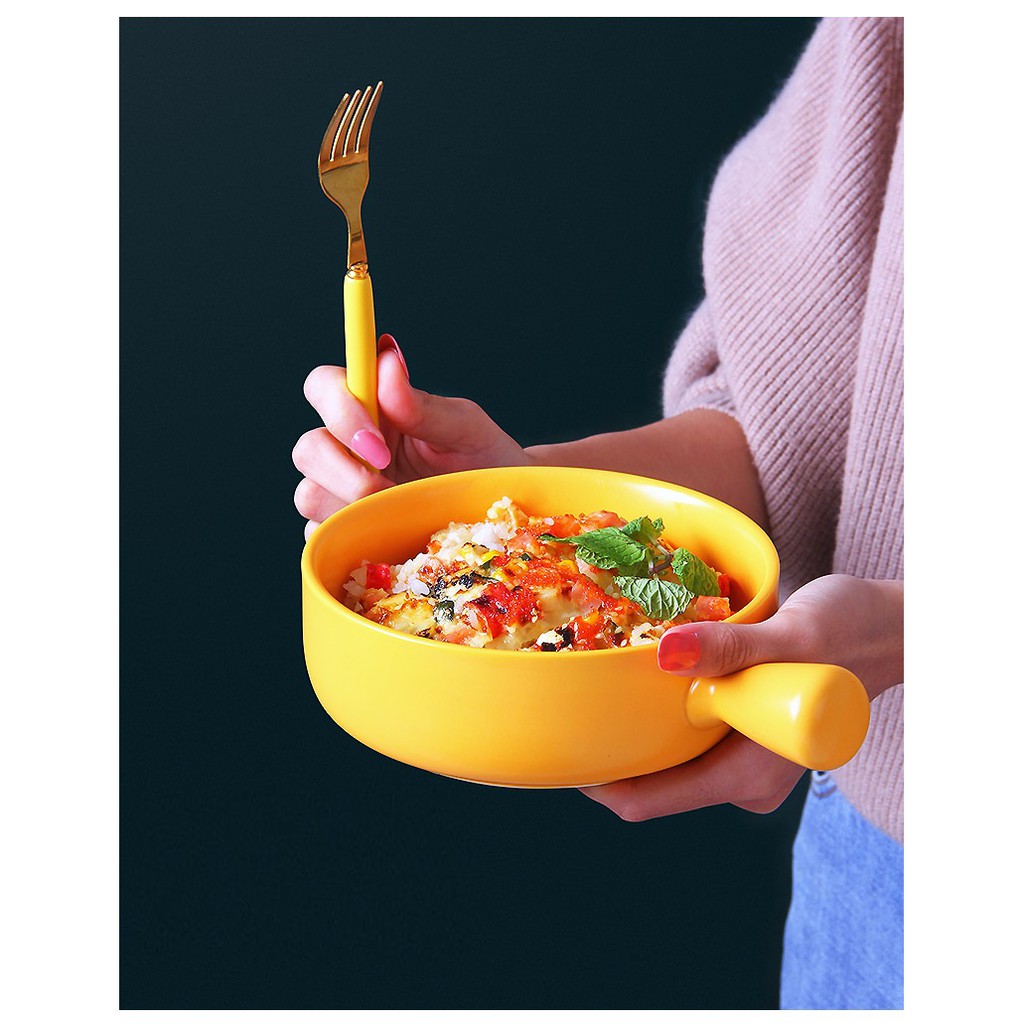 (SALE SHOCK - ẢNH THẬT) Thố tròn tay cầm phong cách Bắc Âu - Tô sứ đựng đồ ăn có tay cầm (chọn màu)
