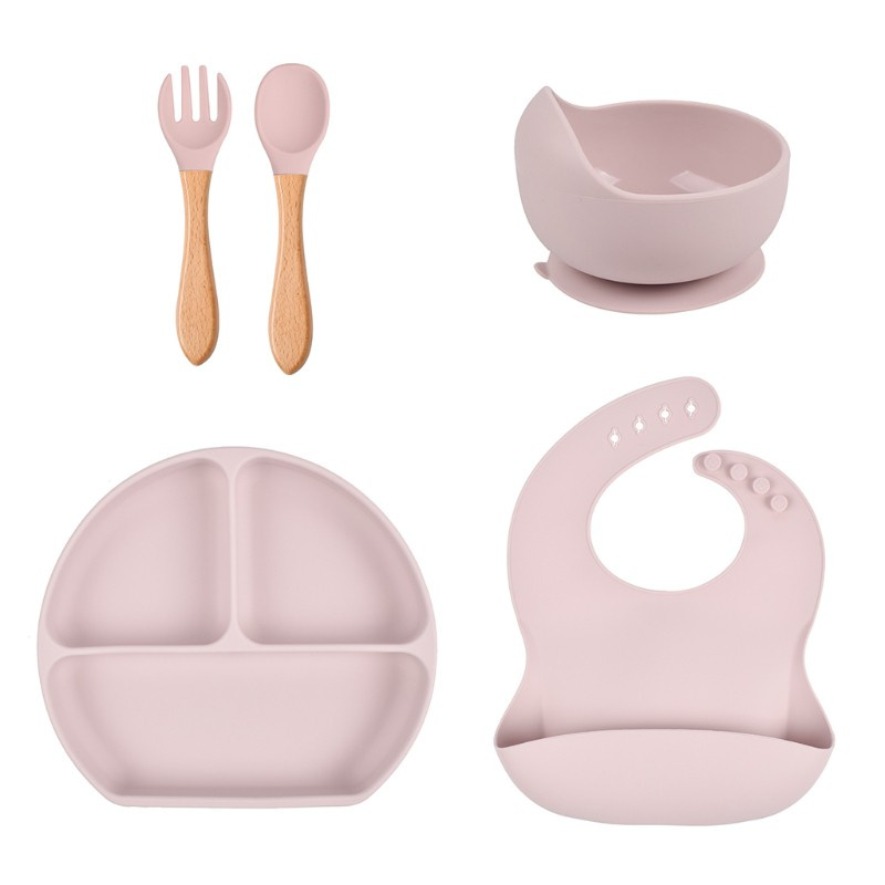 Bộ 5 Muỗng Nĩa Ăn Dặm Bằng Silicone Có Giác Hút Cho Bé