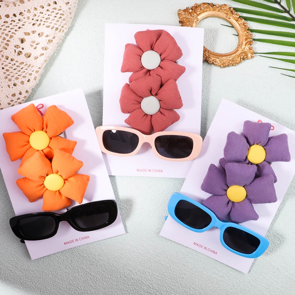 Set 3 món kẹp tóc và mắt kính KIDSBOWS hình bông hoa màu trơn dễ thương thời trang mùa hè cho bé gái