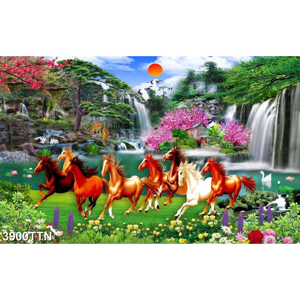 TRANH DÁN TƯỜNG 3D SƠN THUỶ HỮU TÌNH THÁC NƯỚC ĐẸP NHIỀU MẪU - TRANH NON NƯỚC HỮU TÌNH