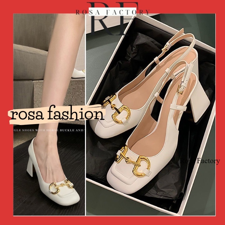 Giày cao gót bít mũi in chữ to gót vuông CG-0564