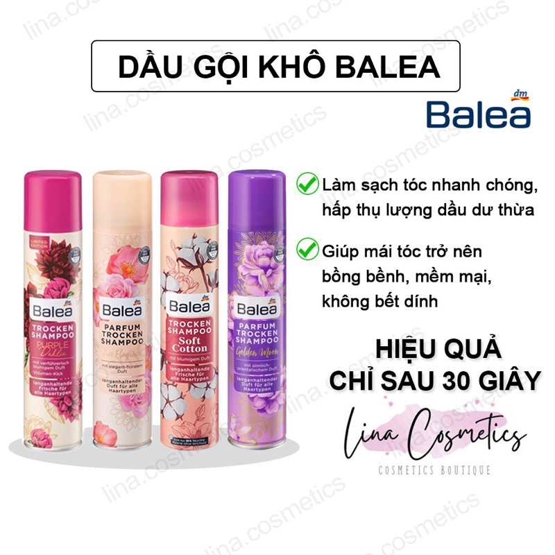 DẦU GỘI KHÔ BALEA CÁC MÙI HÀNG ĐỨC TÍCH HỢP BỘ LỌC UV,BẢO VỆ TÓC VÀ DA ĐẦU