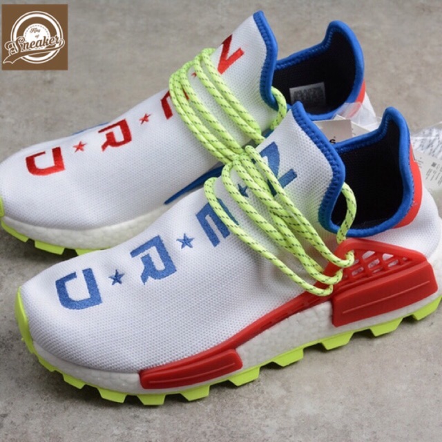 Giầy NMD HUMAN RACE SOLAR HU trắng đế xanh lá cây gót đỏ thời trang nam nữ ,,, Săn Sales . " : :