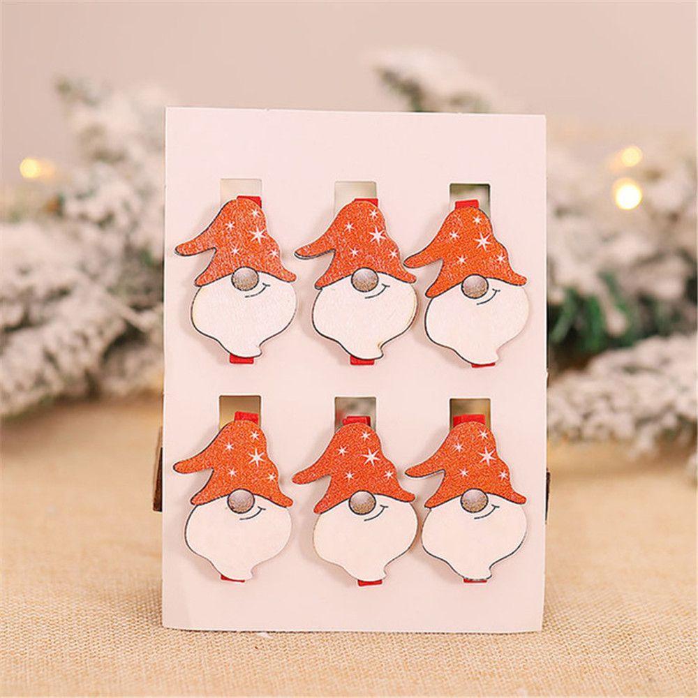 GOGOUP Set 6 Kẹp Gỗ Họa Tiết Hoạt Hình Trang Trí Giáng Sinh