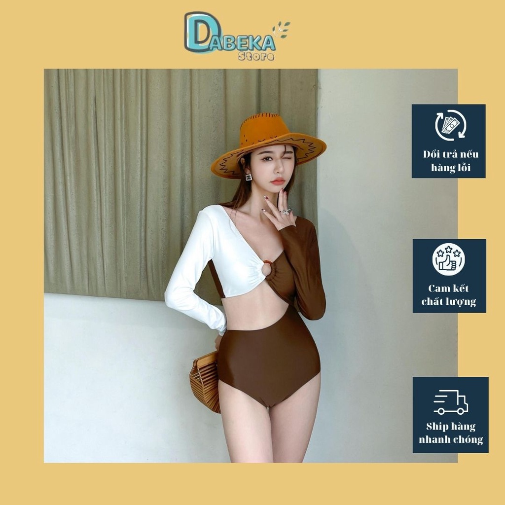 Đồ Bơi 1 Mảnh Cut Out Gợi Cảm Cho Nữ - Bikini Đi Biển Phối Màu Trơn Cổ Chữ V Co Giãn Thời Trang Cao Cấp - Dabeka - B006