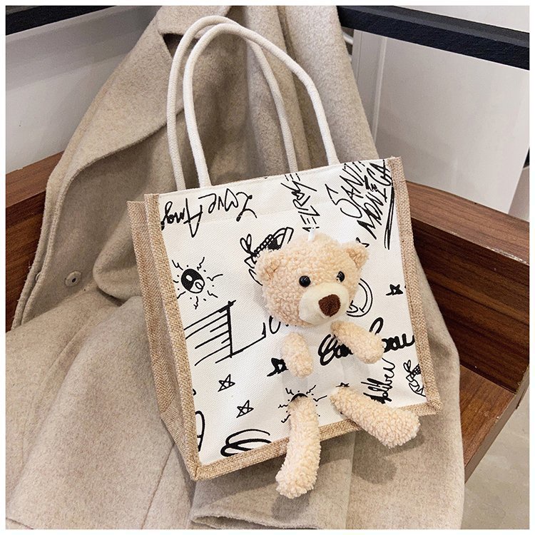 Túi cói quai xách  mini gấu bông đi biển dạo phố nữ đẹp thời trang cá tính dễ thương cute phong Vintage TC003