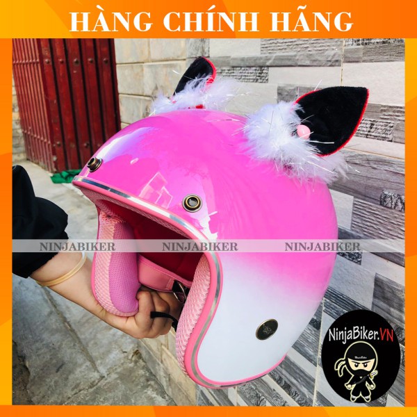 NÓN BẢO HIỂM NTMAX TRẮNG LOANG HỒNG GẮN TAI THÚ (MÀU NGẪU NHIÊN) CỰC XINH