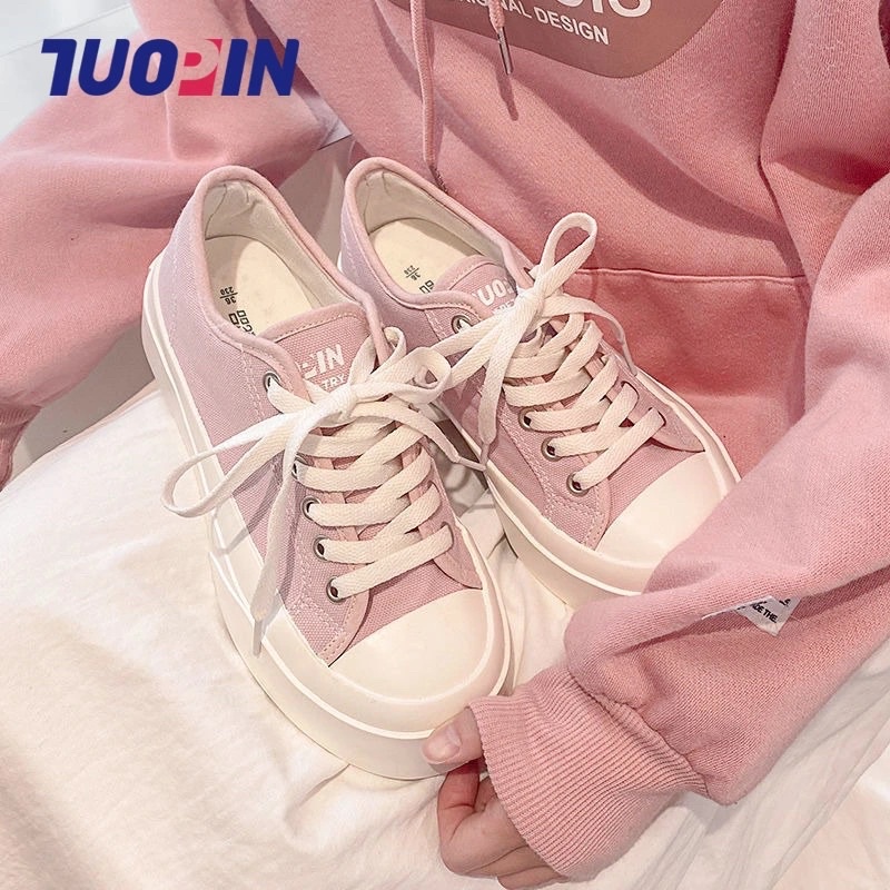 Giày Thể Thao, Giày Vải Sneaker Nam Nữ Basic Màu Hồng Xanh Đen Trắng Pastel Đế Bằng Bánh Mì Hàng Quảng Châu Loại 1