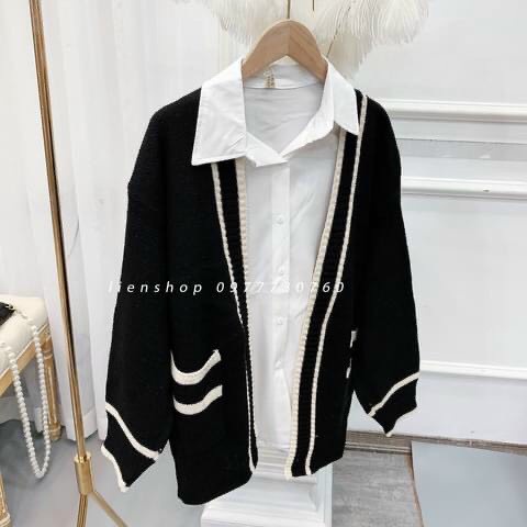 [Mã 152FASHIONSALE giảm 12% đơn 99K] [ảnh thật-sẵn] Áo khoác cardigan len viền dáng dài form rộng