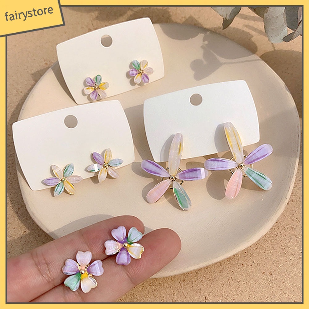 Khuyên Tai Hợp Kim Đính Đá Thiết Kế Màu Sắc Xinh Xắn