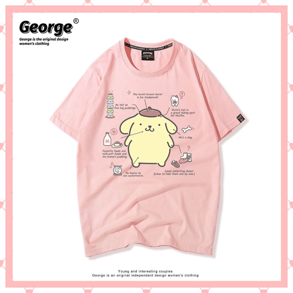 Pompompurin - Áo phông cotton nam nữ tay ngắn hoạt hình Hello Kitty họa tiết Purin