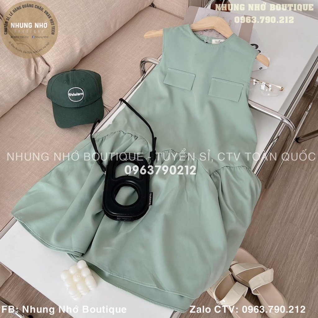 Váy tầng trơn sát nách đuôi cá 2 túi giả / Đầm xòe A1101N Nhung Nhớ