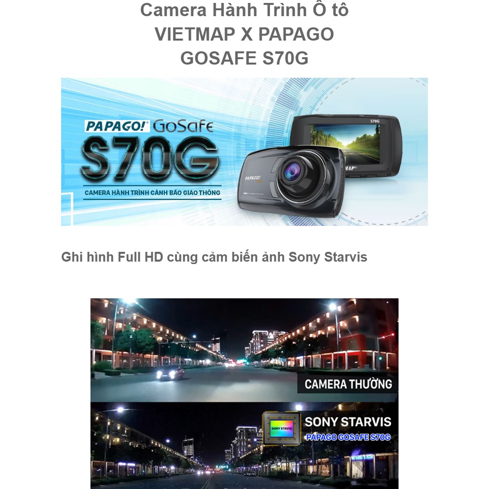 [Mã ELMS3TR giảm 7% đơn 2TR] Camera Hành Trình Ô tô VIETMAP X PAPAGO GOSAFE S70G Mini VietMap