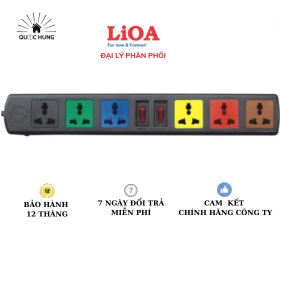 Ổ cắm điện Lioa 6 lỗ đa năng 6D32N,Ổ cắm điện dây dài 5m-Bảo hành 12 tháng-Hàng chính hãng công ty