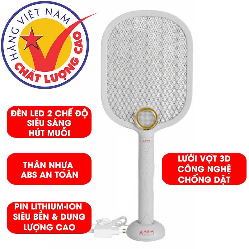 Vợt Muỗi ASIA Cao Cấp Kiêm Đèn Bắt Muỗi Đa Năng Tích Điện 2 Trong 1 Vợt Bắt Muỗi Hàng Việt Nam Chất Lượng Cao