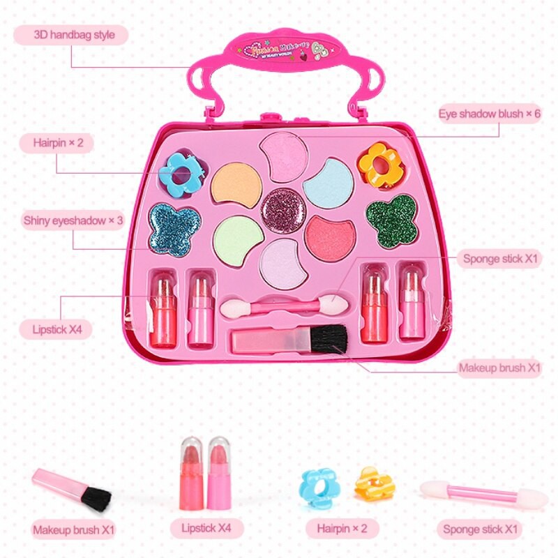 Girls Cosmetics Set Toy Makeup Sets Safe Non-toxic Pretend Play Kit Preschool Princess Kids Cosmetic