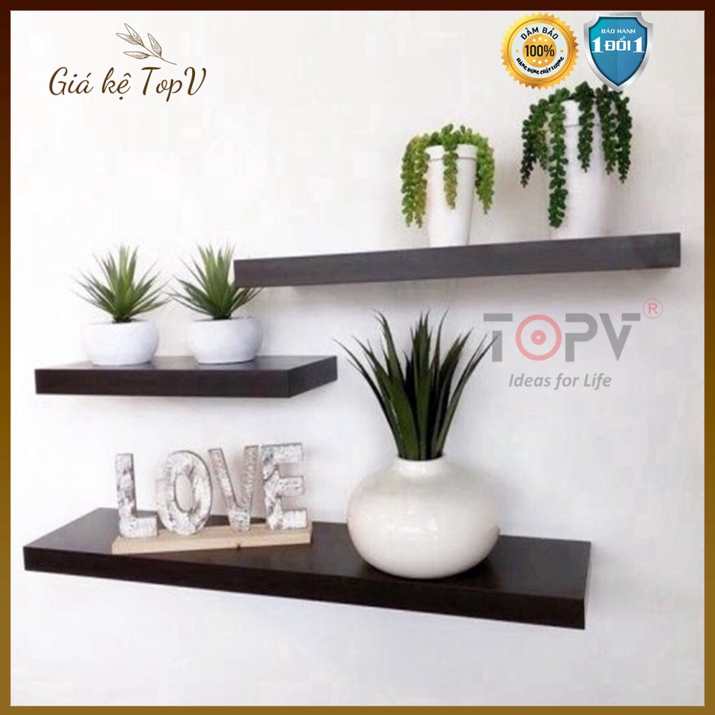 Kệ gỗ treo tường decor TopV giá trang trí thanh gỗ ngang gắn tường mini phòng khách phòng ngủ để cây cảnh - Giá kệ topv