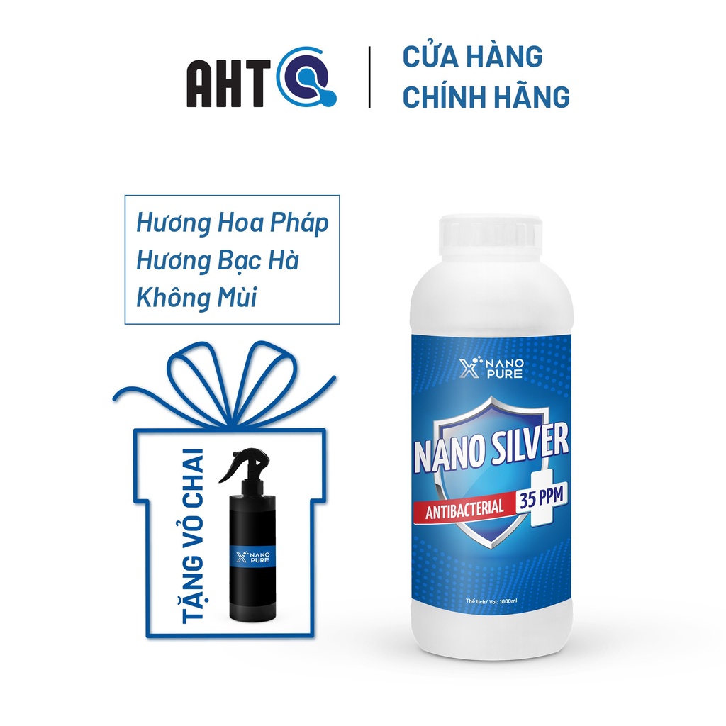 Nano Bạc Diệt Khuẩn  Nano Xpure Antibacterial 35ppm 1L-Dung dịch khử khuẩn, mùi nấm mốc–Nano Bạc AHT Corp