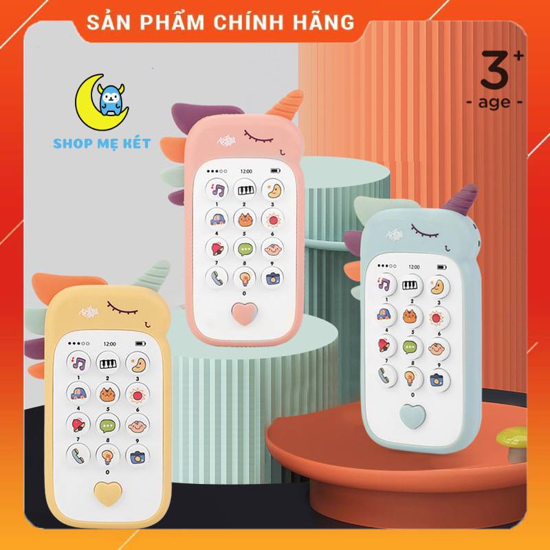 Điện thoại đồ chơi cho bé, có nhạc và đèn, có thể dùng gặm nướu( dây đeo)