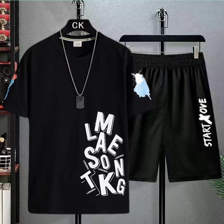 Bộ Áo Thun + Quần Thể Thao Mùa Hè In Họa Tiết Phong Cách Hip Hop Đường Phố Cho Nam Cỡ Lớn M-5XL