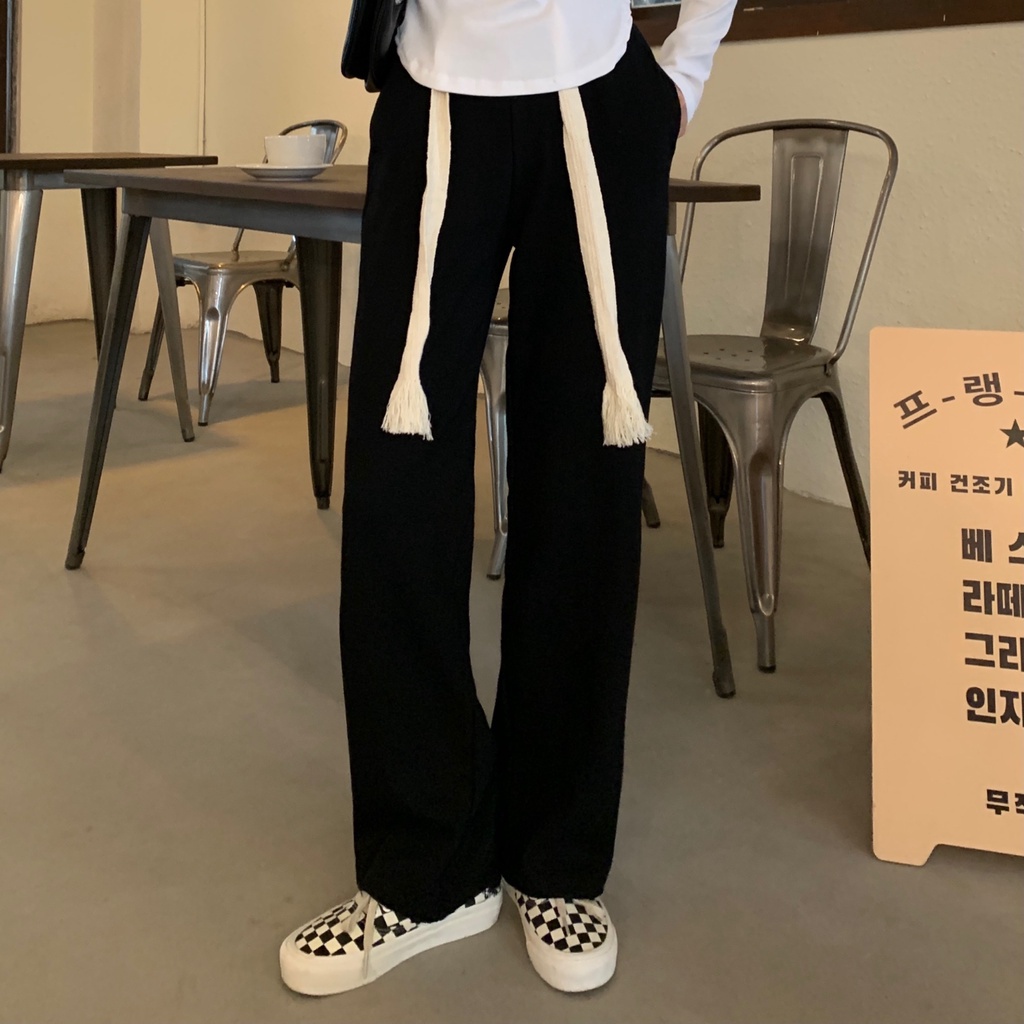 Quần Âu 176481Quần Dài Ống Rộng Lưng Cao Phong Cách Hàn Quốc Cá Tính