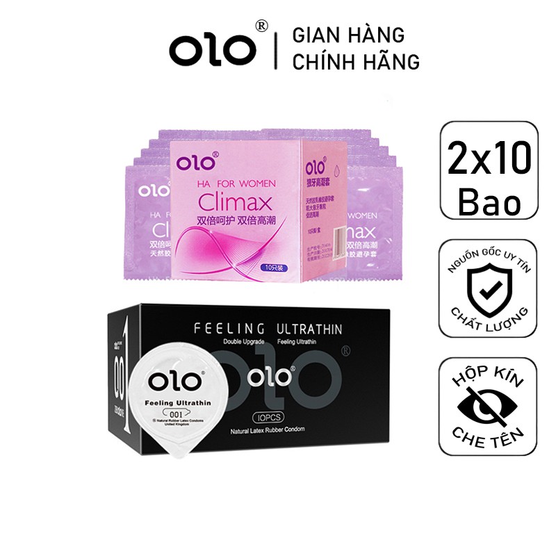 Combo BCS Siêu Mỏng OLO 001 Feeling Ultrathin và Bao Cao Su Bi Gai Climax 2 hộp bcs