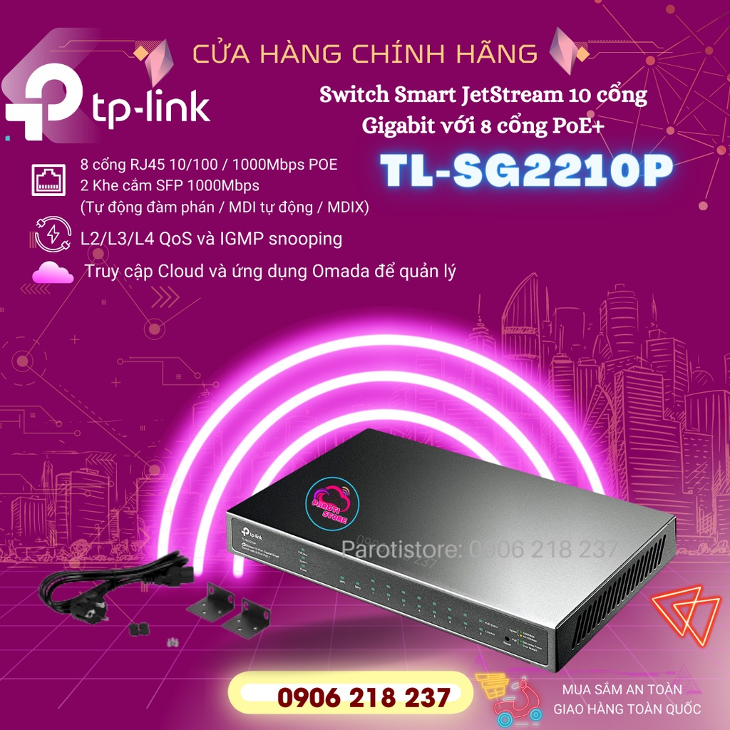 Bộ chia mạng Switch Smart JetStream 10 cổng Gigabit với 8 cổng PoE+ TP-Link TL-SG2210P