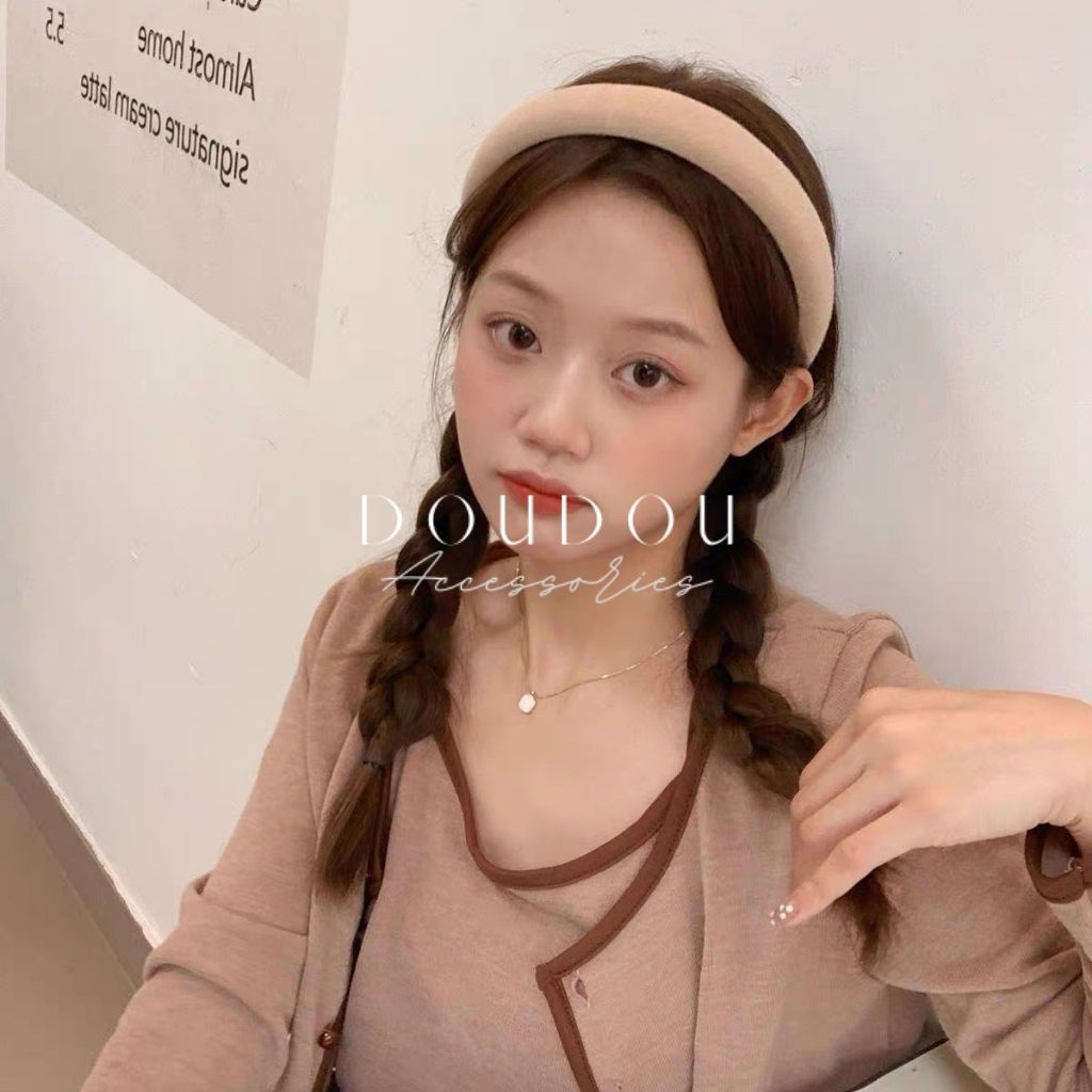 Băng đô tóc nữ DOUDOU Bờm tóc cài tóc phong cách Hàn Quốc chất liệu xốp nhung cao cấp mềm mịn tone nâu tây FG021