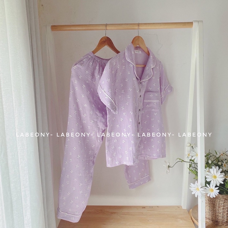 Pyjama đồ mặc nhà đồ bộ mèo xô muslin cao cấp mềm mát Labeony