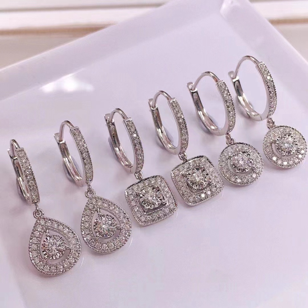 Bông Tai Mạ Vàng Trắng 18k Đính Kim Cương Giả Sang Trọng Thời Trang Cho Nữ
