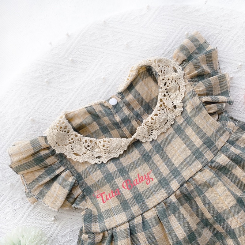 Bộ Đồ Bé Gái Đũi Caro Chất Đũi Sợi Siêu Cute FREESHIP, Set Trang Phục Quần Áo Bé Gái