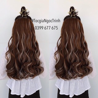 Tóc giả kẹp 6 phím phối line bạch kim❤️