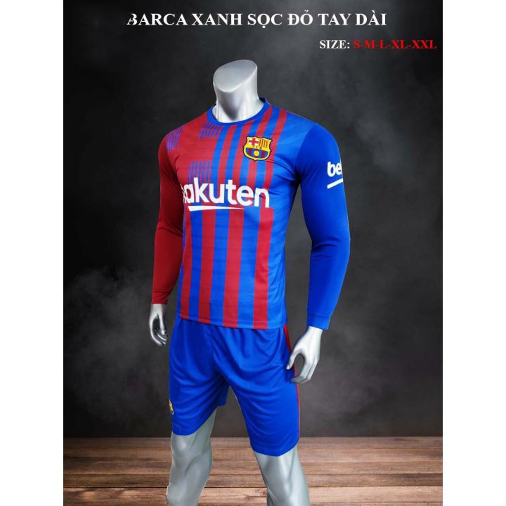 Áo Đấu Barca 2021-22 Màu Xanh Sọc Đỏ Tay Dài