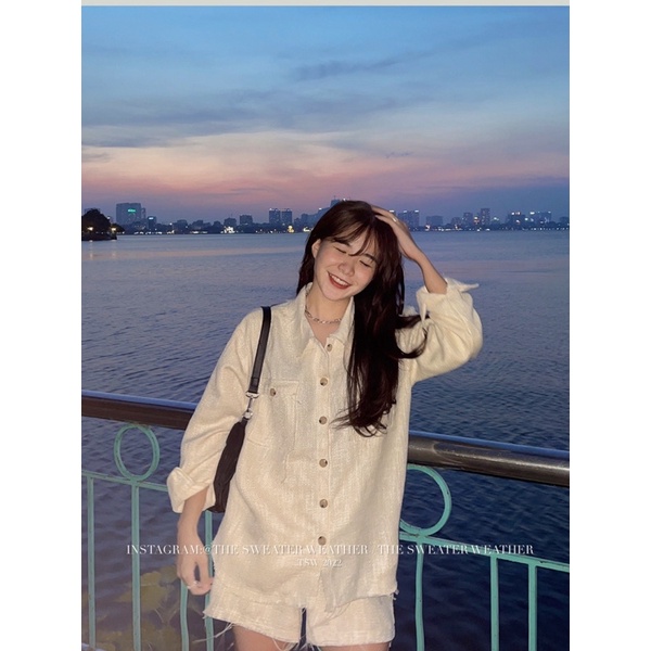 Set áo dài tay dạ tweed kèm quần short cạp chun the.sweaterweather TSW (ảnh thật)