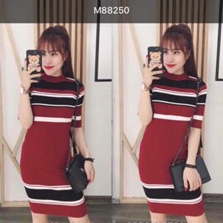 Đầm len body sọc hàng cao cấp