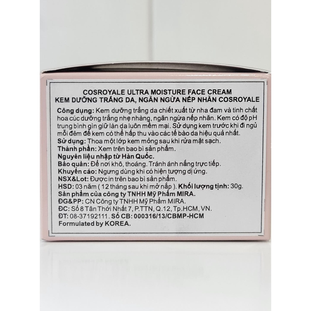 Kem Dưỡng Trắng Da Ngăn Ngừa Nếp Nhăn CosRoyale Ultra Moisture Face Cream 30g Hàn Quốc
