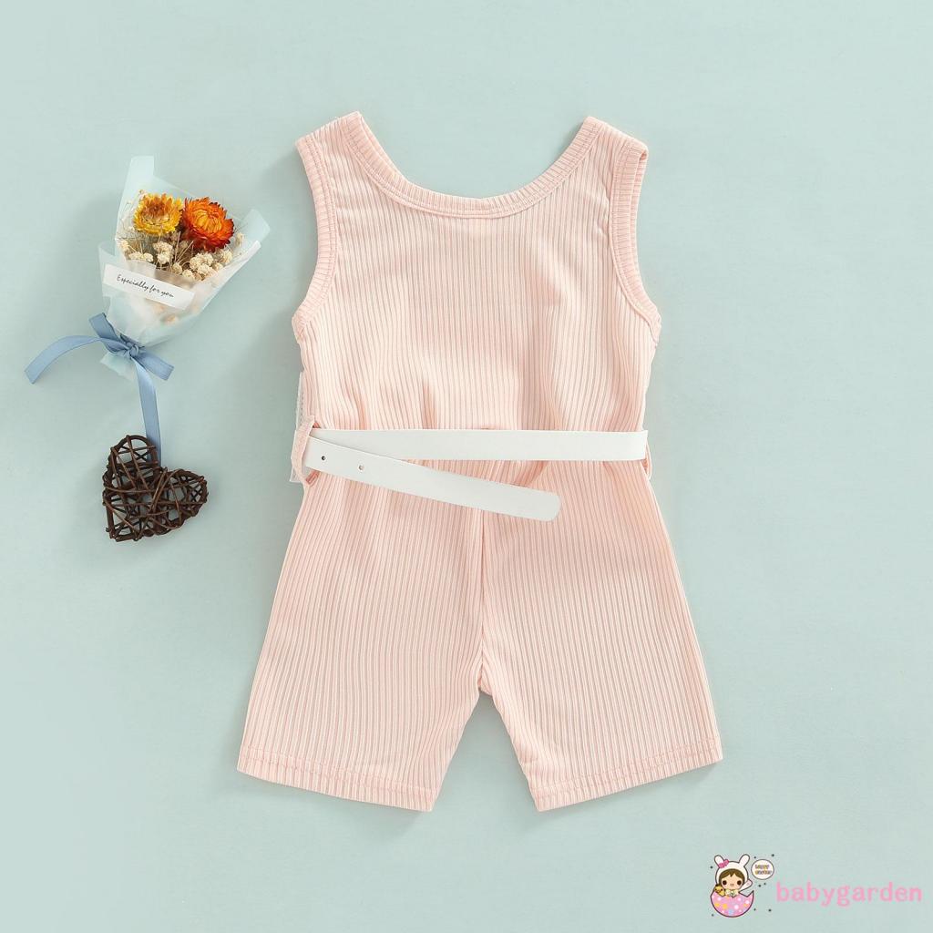 BABYGARDEN-6Months-5years Baby Girls Summer Outfits, Sleeveless Letter Print Ribbed Jumpsuit Shorts + Waist Bag Set